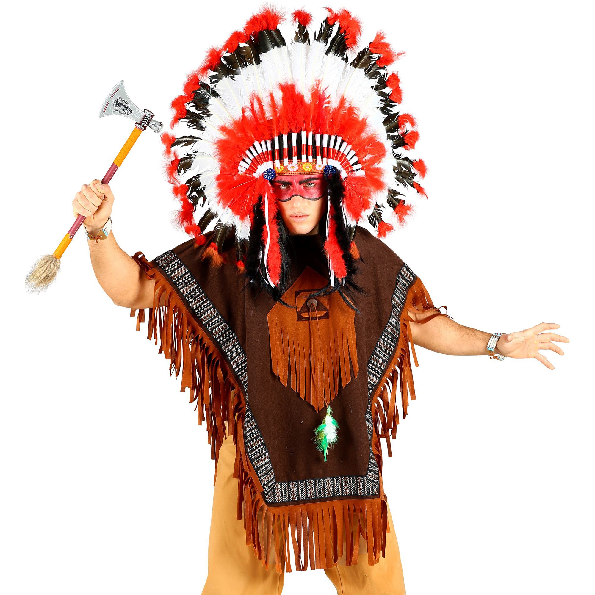 W WIDMANN MILANO Party Fashion - Men's American Indian Poncho, Far West, Wild West, Carnival, Themed Parties, One Size for Adults