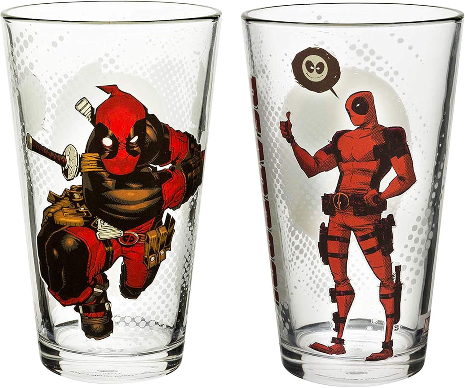 Zak Designs Marvel Comics Pint Glasses, 16oz 2 Piece, Deadpool
