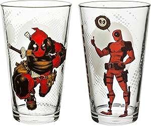 Zak Designs Marvel Comics Pint Glasses, 16oz 2 Piece, Deadpool