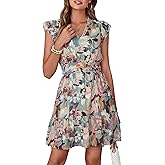 Simplee Womens Summer Casual Boho Dress Ruffle Sleeve V Neck Mini Dresses A Line Fashion Floral Flowy Vacation Sundress 2026