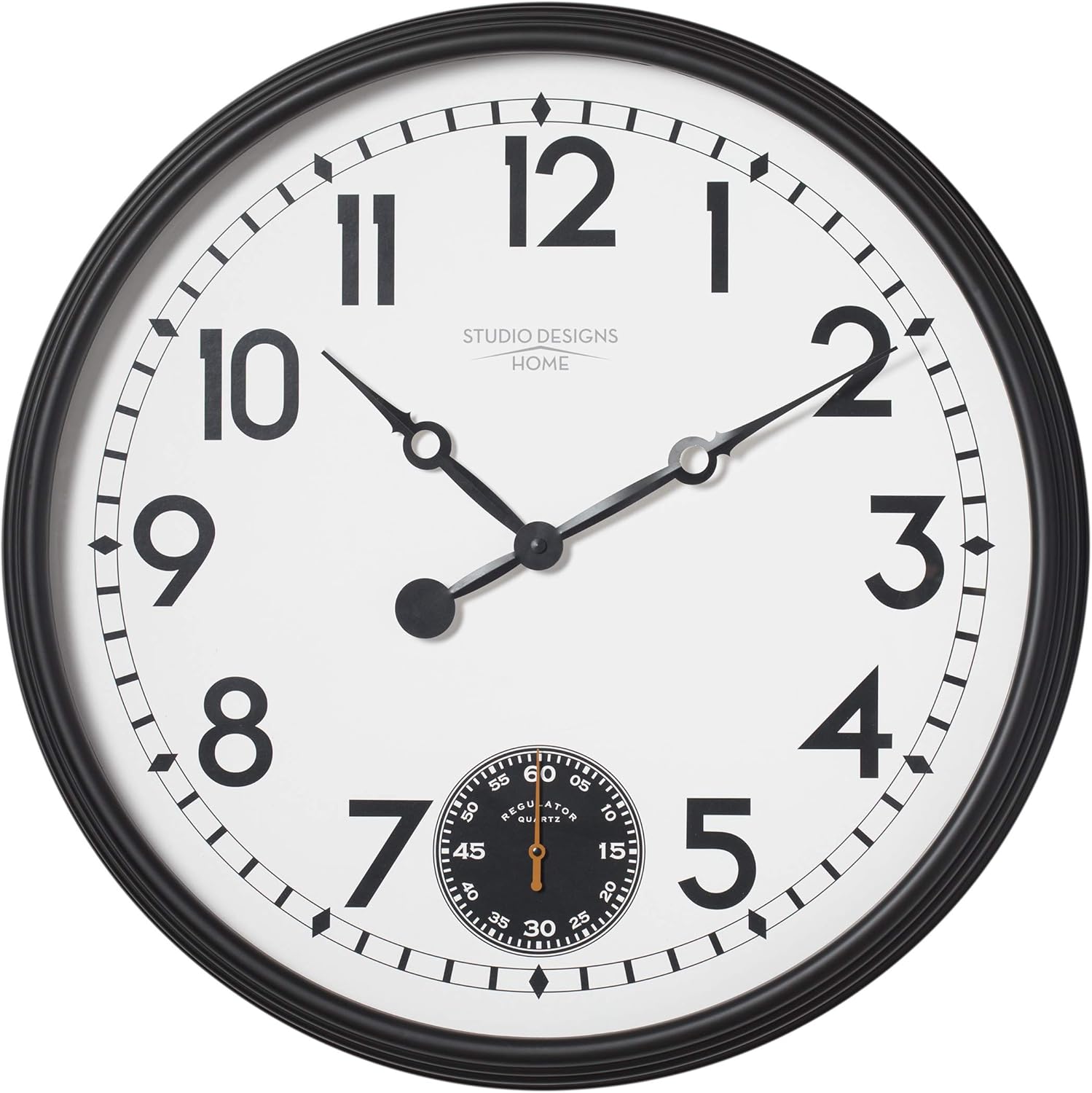 Studio Designs Home 73011 Terrace Large Wall Clock with Subdial for Seconds, W x 29" H x 3.5" D, Black/White Face, 29" W x 29" H x