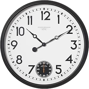 Studio Designs Home 73011 Terrace Large Wall Clock with Subdial for Seconds, W x 29" H x 3.5" D, Black/White Face, 29" W x 29" H x