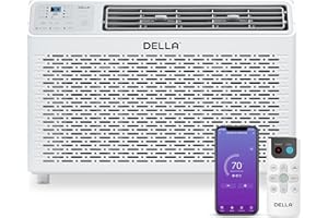 DELLA 10000 BTU Energy Saving Window Air Conditioner, Whisper Quiet AC Unit with Remote Control, Dehumidifier, Fan, Cools Up to 450 Sq. Ft., Reusable Filter, Easy Install Kit