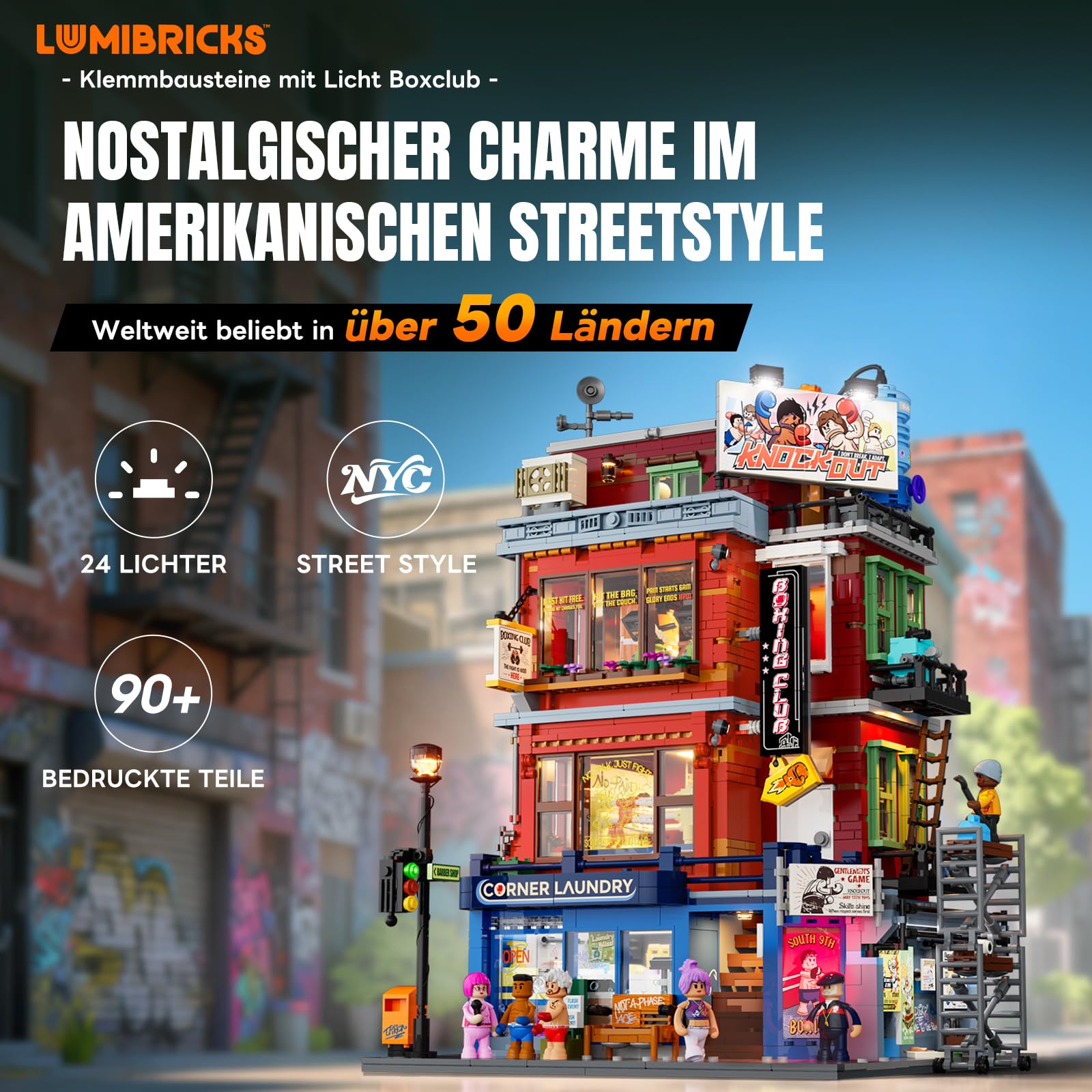 Lumibricks Straßenfusion Boxclub Klemmbausteine mit Licht,City Modular Building, 3036Pcs,mit Fitnessstudio und Boxring mit wechselnden Lichteffekten, Sammlerstück und- Geschenk, 19009 2