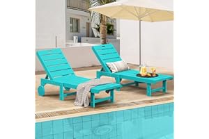 Homenjoy Outdoor Chaise Lounge Chairs Set of 2, 2-Piece, 26.8” Super Wide Lounge Chair Outdoor, HDPS Pool Chairs with 5 Positions, Patio Lounge Chair with Wheels for Pool,Lawn,Backyard, Aruba Blue