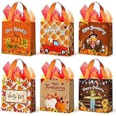 Sweetude 36 Pack Thanksgiving Gift Bags with Handles Reusable Thanksgiving Tote Bags with Tissue Paper Non-woven Fall Autumn Pumpkin Turkey Maple Leaf Turkey Gnome for Party Favor Supplies