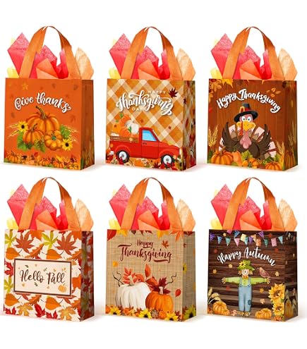 50 Bolsas De Regalo Para Acción De Gracias, Diseño Otoñal Con Pavos Y Calabazas, 25x16 Cm, Con Asas