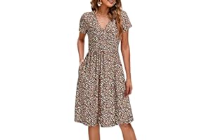 OUGES Maternity Nursing Dress Breastfeeding Short Sleeve V Neck Casual Pregnancy Clothes with Pockets