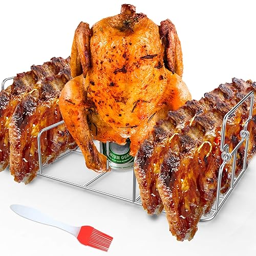 Stainless Steel Beercan Chicken Roaster and Rib Rack with a