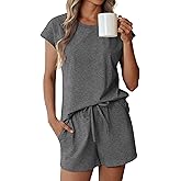 Ekouaer Cotton Pajamas for Women Set 2 Piece Cap Sleeve Pjs Shorts Set Lounge Sets Sleepwear S-XXL