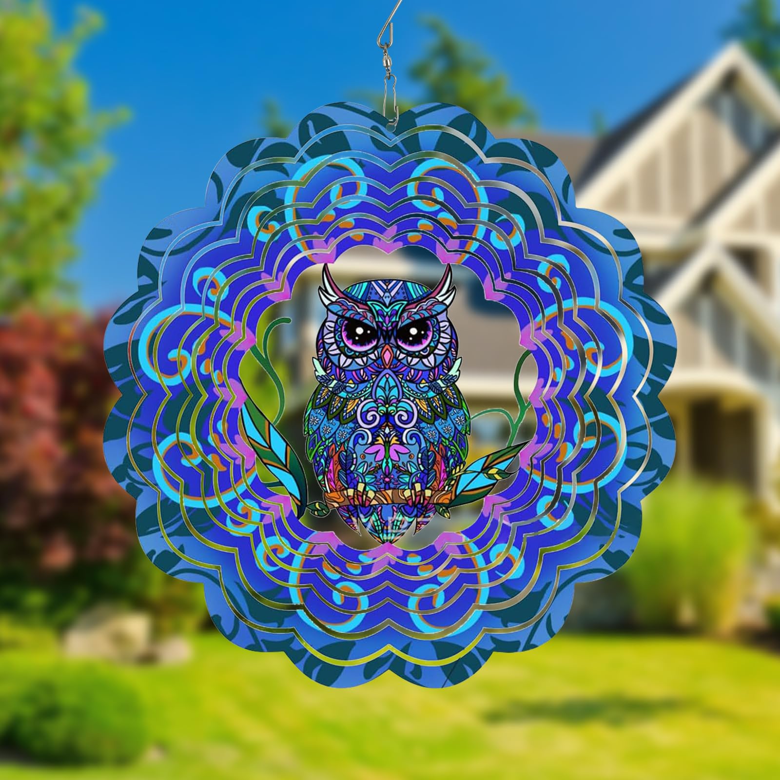 YATOSEEN Owl Metal Rotating Wind Chimes - 12 Inch Wind Spinner Decorative Gifts, Outdoor & Indoor Hanging Decor for Garden, Courtyard, Patio, Backyard Or Porch
