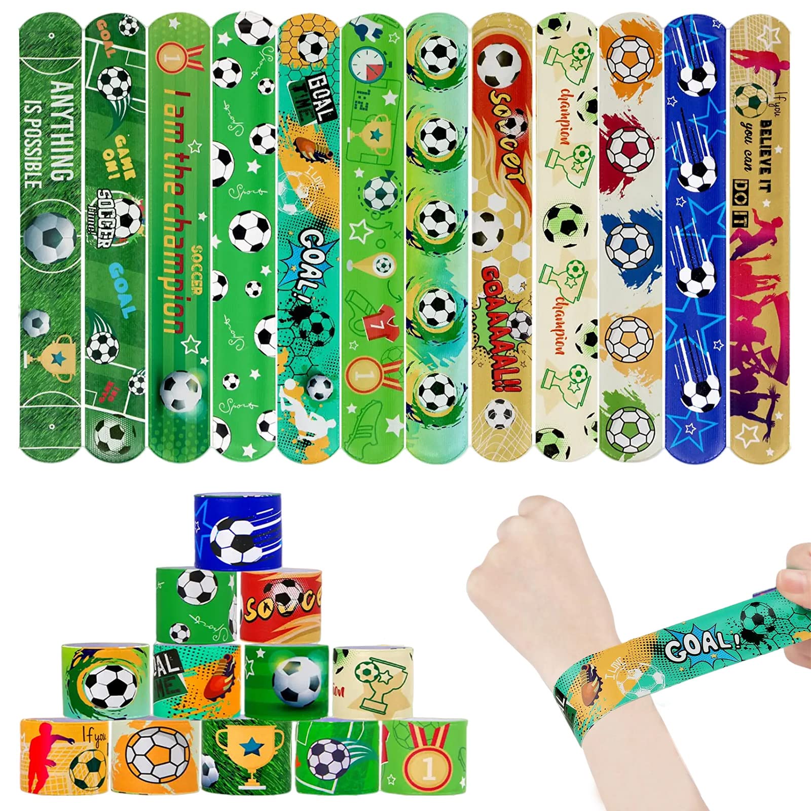 POPOYU 24Pcs Football Slap Bands Football Slap Bracelets Wristbands, Football Snap Bands Wristband Teens Boys Football Party Bag Fillers Classroom Prizes Party Favors Birthday Gift