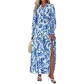 PRETTYGARDEN Women's Floral Maxi Dress 2026 Fall Long Sleeve V Neck A Line Long Flowy Spring Party Boho Dresses