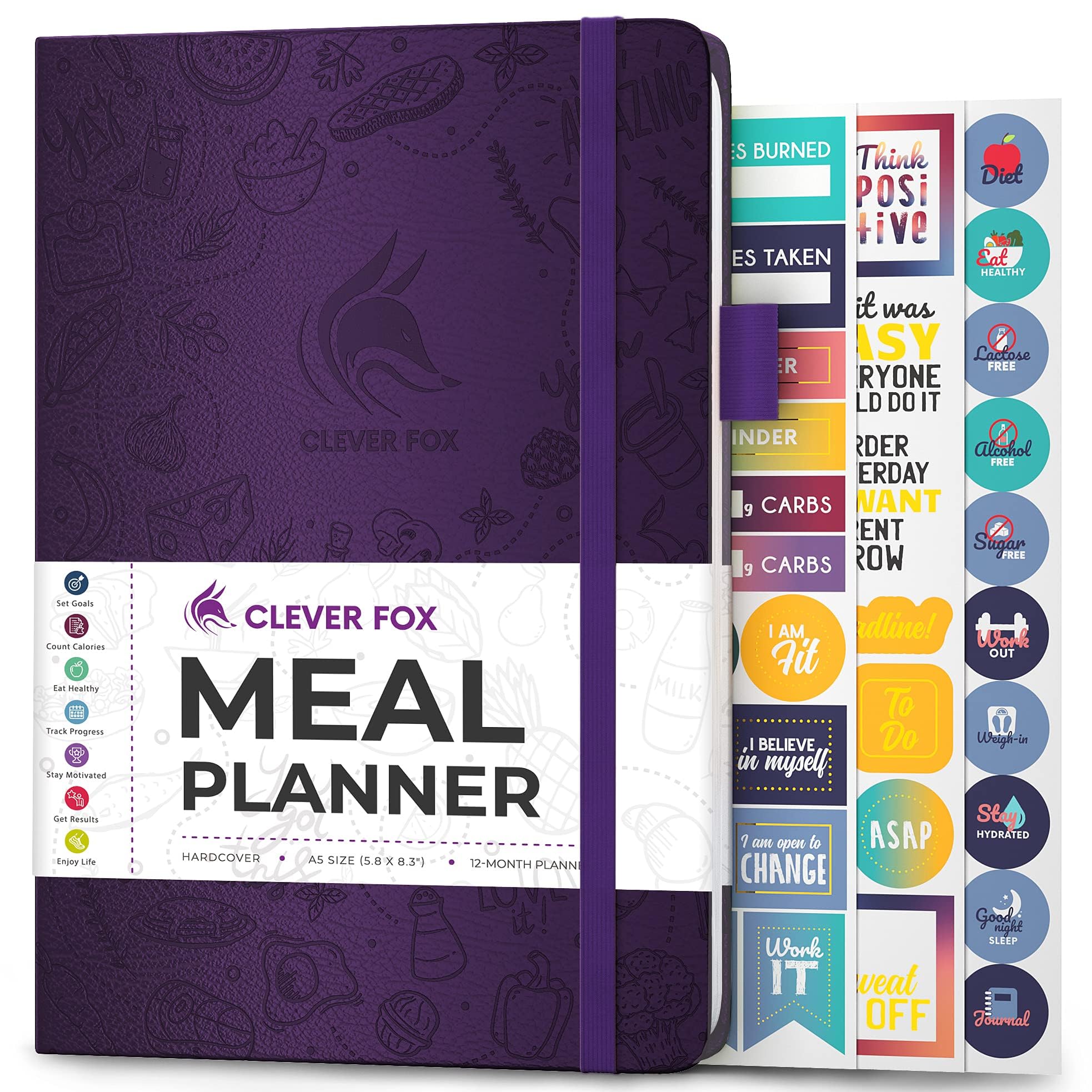 Clever Fox Weekly Meal Planner - Weekly & Daily Meal Prep Journal with Shopping and Grocery Lists for Menu Planning, Healthy Diet & Weight Loss Tracking, Lasts 1 Year, Undated, A5 - Purple