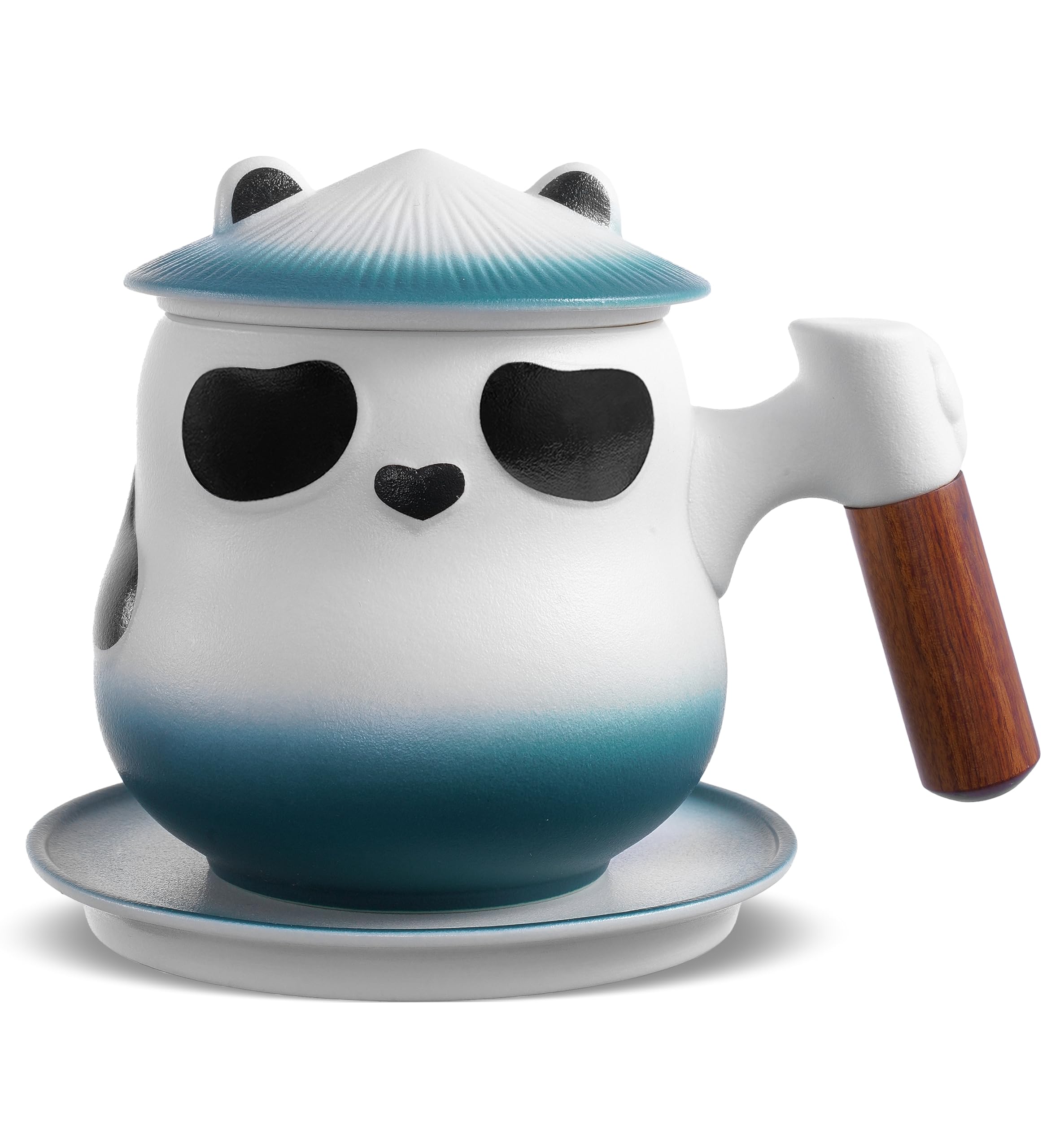 ZENS Tea Mug With Infuser and Lid, 330 ML Cute Panda Cup With Strainer for Loose Leaf, Wood Handle Ceramic Infuser Mug for Brewing, Collector's Gift for Daughter