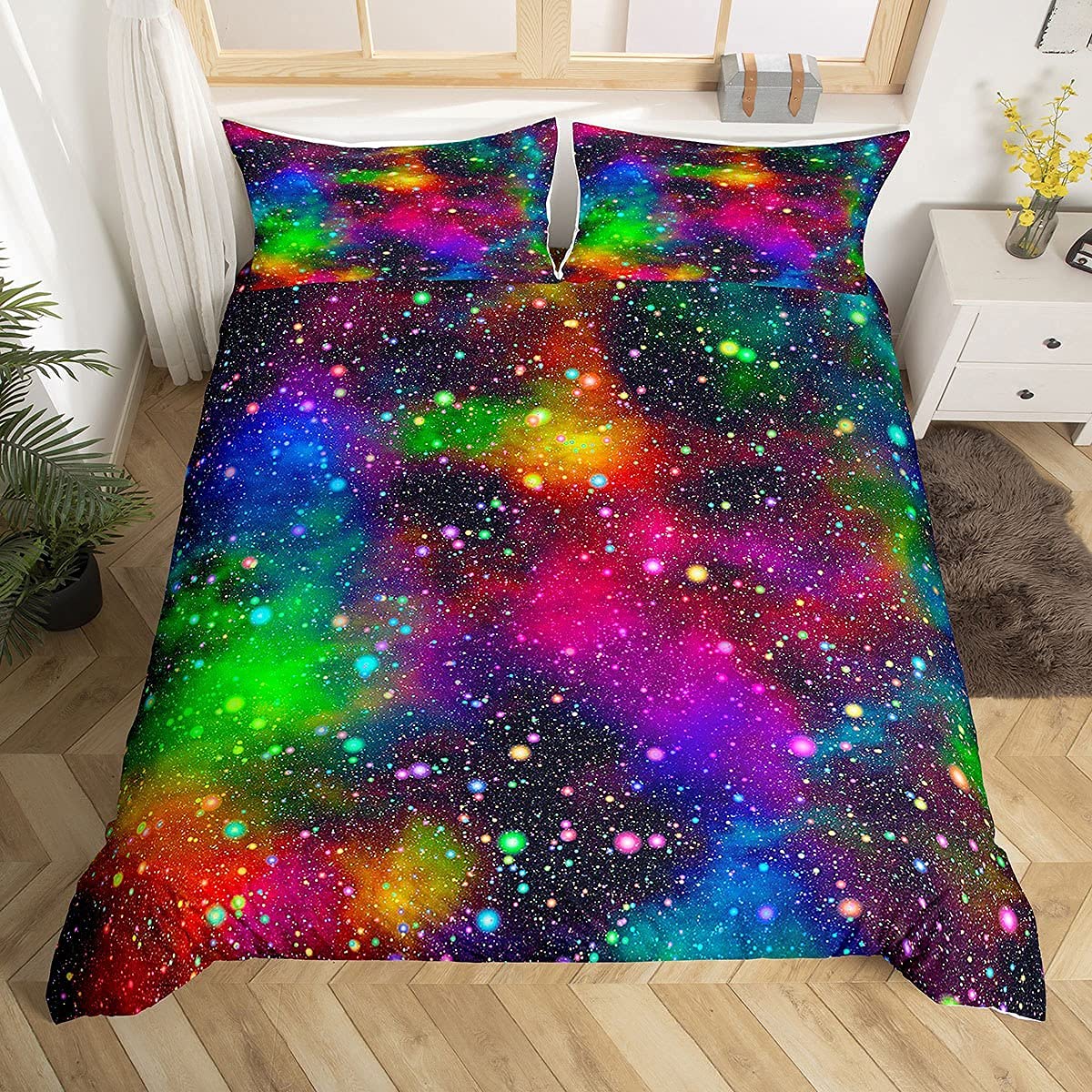 Colorful Galaxy Bedding Set Muilt Color Outer Space Duvet Cover Universe Starry Sky Rainbow Nebula Comforter Cover Kids Boys Girls Quilt Cover Bedroom Collection 2Pcs Single Size — image 1