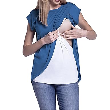 Umstandsshirt Sommer,Loveso ?? Damen Mama Farbblock-Patchwork Umstands Top Tunika Plus Size Schwangerschaft Umstandsbluse mit