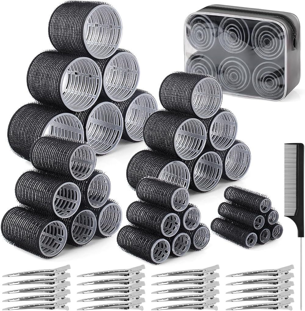 BELICOO 60 PCS Hair Rollers with Clips 5 Sizes 60/48/36/25/15mm Velcro