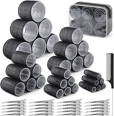 BELICOO 60 PCS Hair Rollers with Clips 5 Sizes 60/48/36/25/15mm Velcro