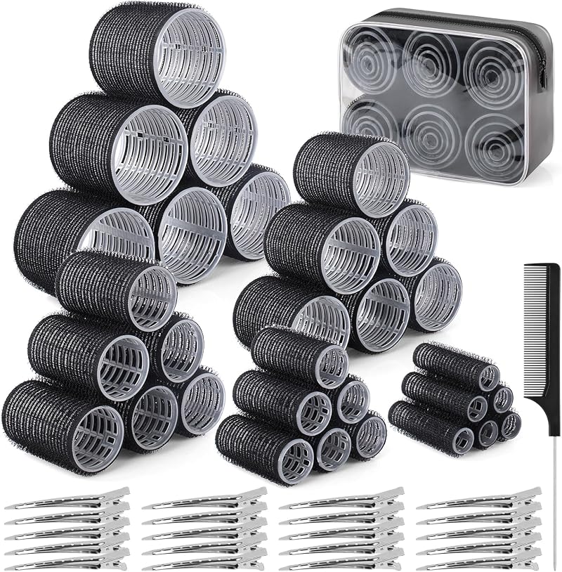 BELICOO 60 PCS Hair Rollers with Clips 5 Sizes 60/48/36/25/15mm Velcro