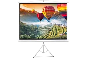 Projector Screen 84" with Floor Standing Portable Fold-Out Roll-Up Tripod Manual, Mobile Movie Screen, Home Theater Cinema We