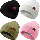 Suhine 4 Pack Beanie Hats for Women Fleece Lined Winter Hats Soft Warm Adults Rib Knit Cuffed Beanies for Winter Unisex