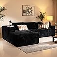 106" Cloud Sectional Couch with Chaise Lounge,L Shaped Modular Modern Sofa,Comfy Corduroy Fluffy Sofa with Deep Seat,No Assembly Required Couch for Living Room(Left,Plush Corduroy,Black)