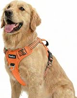 Funfox Dog Harness for Large Dogs No Pull Front Clip Reflective Orange L