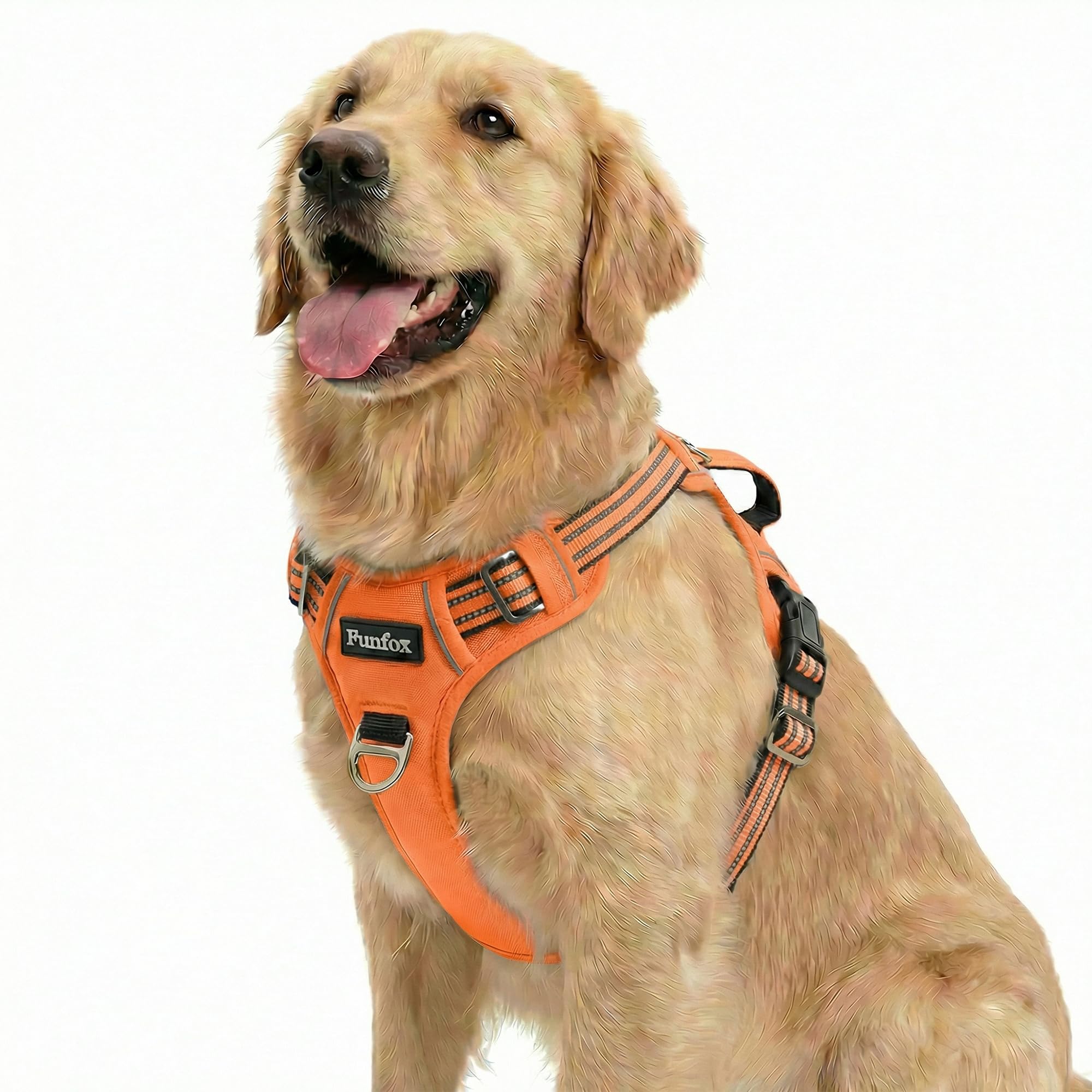 Funfox Dog Harness for Large Dogs, No Pull Pet Vest Adjustable with Vertical Handle & Front Clip, Anti Pull Padded Harness Reflective Night Walking Size for Medium Large Breed, Orange L