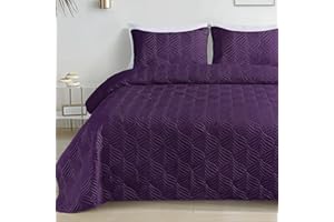Whale Flotilla Quilt Set Full/Queen Size, 3-Piece Soft Lightweight Modern Geometric Queen Quilt Bedding Set Bedspreads Coverlets for All Seasons, Purple