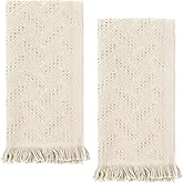 XLIUAX 2 Pcs Boho Bathroom Hand Towel, 13 x 30 Inch Turkish Cotton Decorative Face Towel Soft Hand Towels for Farmhouse Boho Bathroom Decor Kitchen Hotel Spa(Beige)