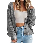 SUUKSESS Women Long Sleeve Button Down Oversized Short Cardigan Fall Loose Open Front Knit Sweater