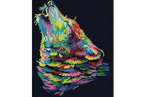 Bilrost Cross Stitch Kits for Beginners Cross Stitch Needlepoint Kits for Adults Stamped Cross Stitch Kits for Adults DIY 14CT Embroidery Patterns Stitches Kit-Rainbow Wolf 15.75x18.1 inch