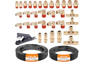 CheeMuii 32 Pcs Brass DOT Air Line Fittings With 50 FT 1/4" and 32.8 FT 3/8" DOT Air Lines Kit 3/8" 1/2" NPT Thread & Quick C