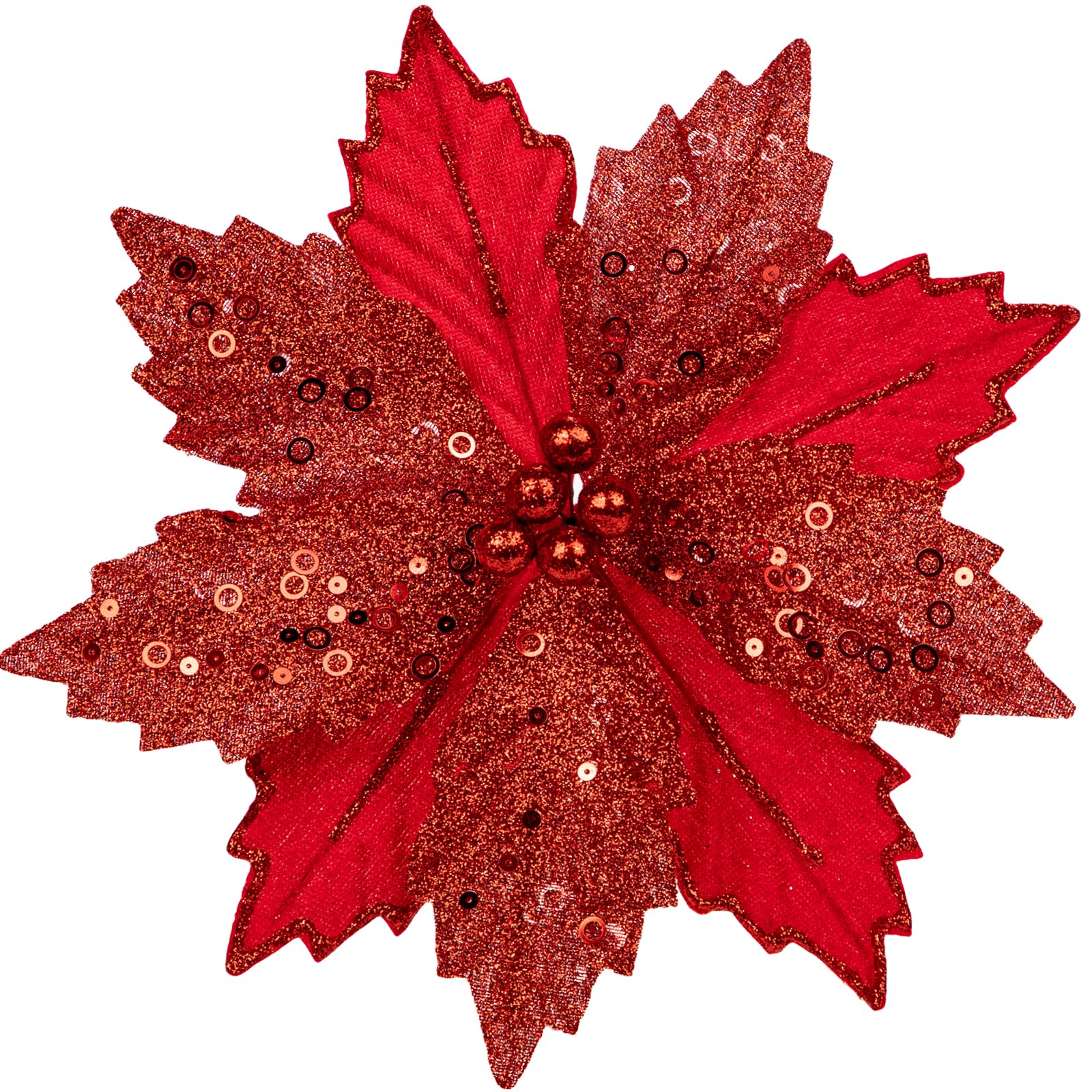Arborus 8 PCS Poinsettia Christmas Decorations 8.3“ Glitter Christmas Poinsettia Artificial Flowers Stem Red Christmas Tree Decorations Large Artificial Christmas Flowers for Xmas Garland Wreath Decor