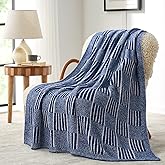 Snuggle Sac Navy Checkered Faux Fur Throw Blanket for Couch, Knitted with Microfiber Fancy Yarn Blanket, Reversible Soft Cozy Blankets for Sofa Bedroom,Heather Navy,50x60 inches