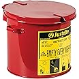 Justrite 2 Gallon Galvanized Steel Countertop Oily Waste Can, 9" x 9.6" Metal Oil Rag Safety Can with Hand Operated Self-Closing Lid for Oil Rag Disposal, Made in The USA, Red, 09200