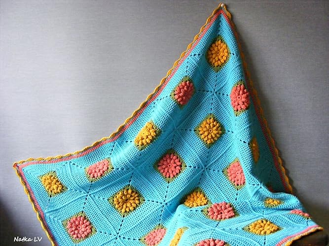 Amazon Com Crochet Baby Blanket Blue Flower Blanket Granny Square