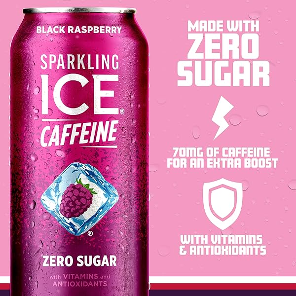 SPARKLING ICE CAFFEINE BLACK RASPBERRY SPARKLING WATER WITH CAFFEINE, ZERO SUGAR, WITH ANTIOXIDANTS AND VITAMINS,16 FL OZ CANS (PACK OF 12)
