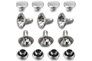 YORANYO 200 Sets Cz White Clear Crystal Rivets Rapid Rhinestone Silver Color Stud Rivets fit for DIY Leather-Craft and Garment (8 MM)