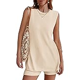 NENONA Women's Summer Sleeveless Sweater Lounge Sets Casual Loose Fit Tunic Tops and Shorts 2 Piece Beach Vacation Outfits
