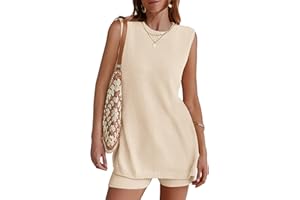 NENONA Women's Summer Sleeveless Sweater Lounge Sets Casual Loose Fit Tunic Tops and Shorts 2 Piece Beach Vacation Outfits