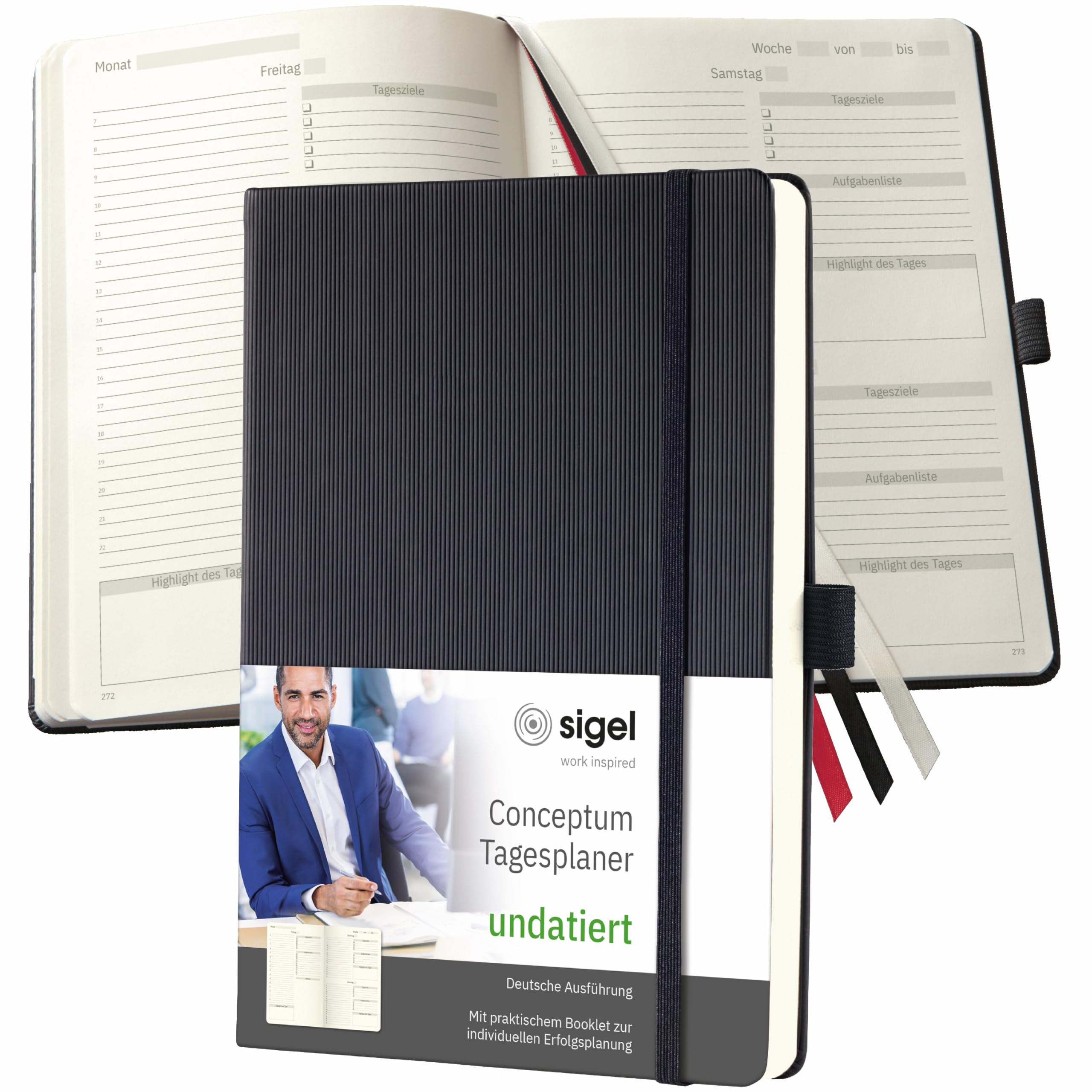 SIGEL CO705 Daily planner, undated, in German, A5, hardcover, Black - Conceptum