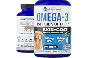 PLANOPAWS Omega 3 Fish Oil for Dogs - Salmon Oil for Dogs - Dog Fish Oil Supplement May Help Shedding, Allergy, Itch Relief - Supports Dry Skin, Joints - Dog Skin and Coat Supplement - 90 Fish Oil Pills EPA DHA