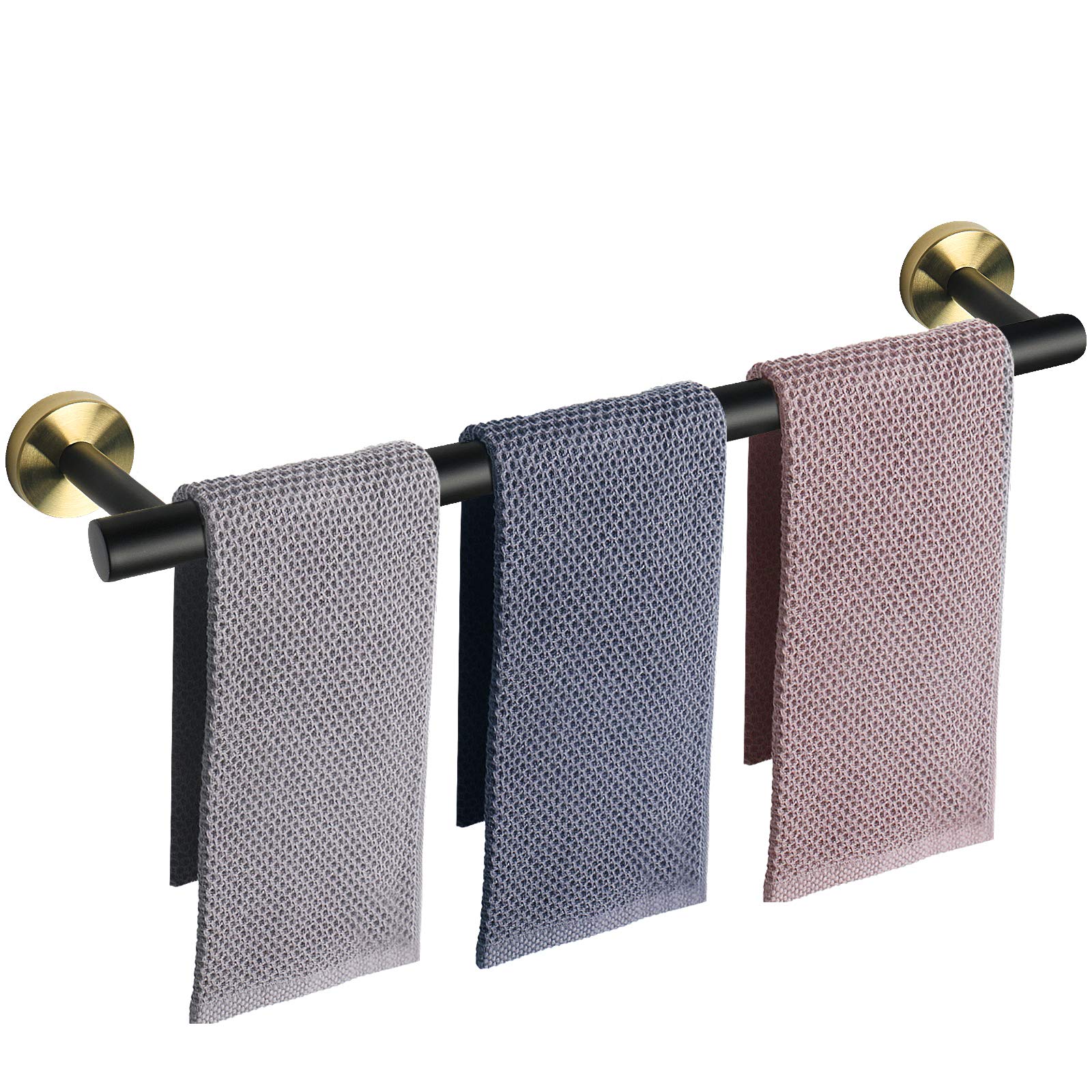 NearMoon Bath Towel Bar, Bath Accessories Thicken Stainless Steel Shower Towel Rack for Bathroom, Towel Holder Wall Mounted (1 Pack, Matte Black & Gold, 33 Inch)
