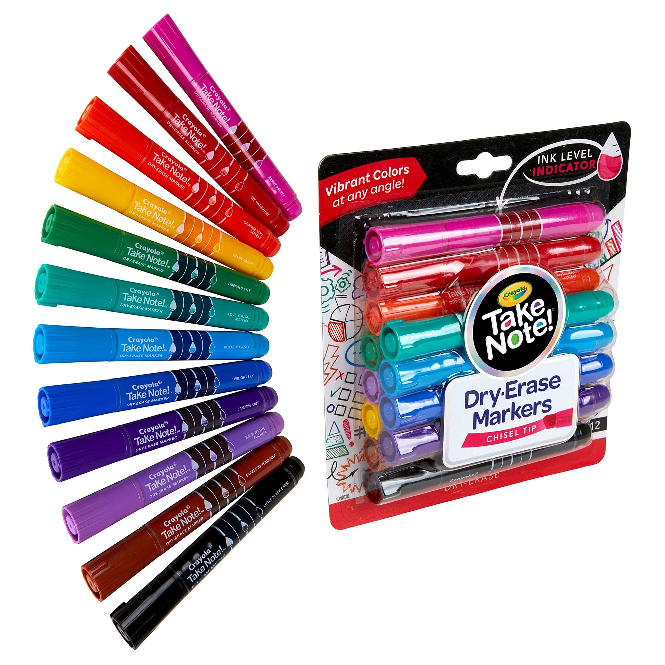 Crayola Take Note Dry Erase Markers for School (12ct) Teacher Supplies, Chisel Tip Whiteboard Markers, Essential Classroom Must Haves, Low Odor