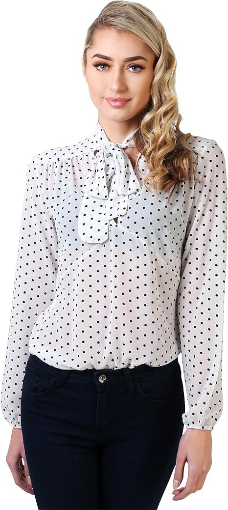 KRISP Damen Gepunktete Schluppenbluse Elegante Bluse Schleifen Oberteil krisp-damen-gepunktete-schluppenbluse-elegante-bluse-schleifen-oberteil