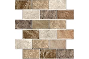 BSABSAQAA 10 Sheets Peel and Stick Backsplash for Kitchen 12"X12" Renter Friendly Backsplash Back Splash Adhesive Subway Wall Tile Flat Vinyl Sticker for Bathroom Brown Marble (Not 3D Tile)