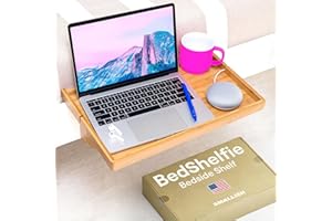 BedShelfie Bedside Shelf for Bunk Bed & Top Bunk, College Dorm Room & Loft Nightstand, Floating Bed Side Table Tray Storage - Natural Wood Plus