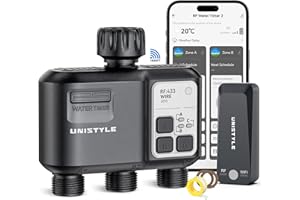 [2026 Upgrade] 1640FT Smart WiFi Sprinkler Timer 3 Zone, Alexa & Google Voice Compatible, Unistyle RF Wireless App Control, Outdoor Sprinklers Timer with Auto & Manual Modes for Garden Lawn Irrigation